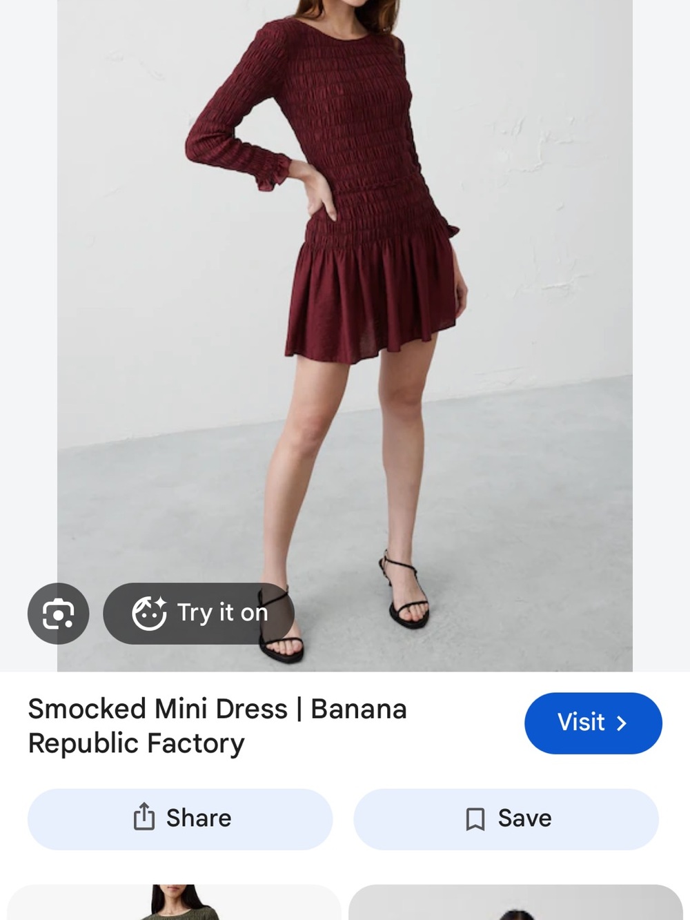 Banana Republic Factory Burgundy Smocked Long-Sleeve Mini Dress
